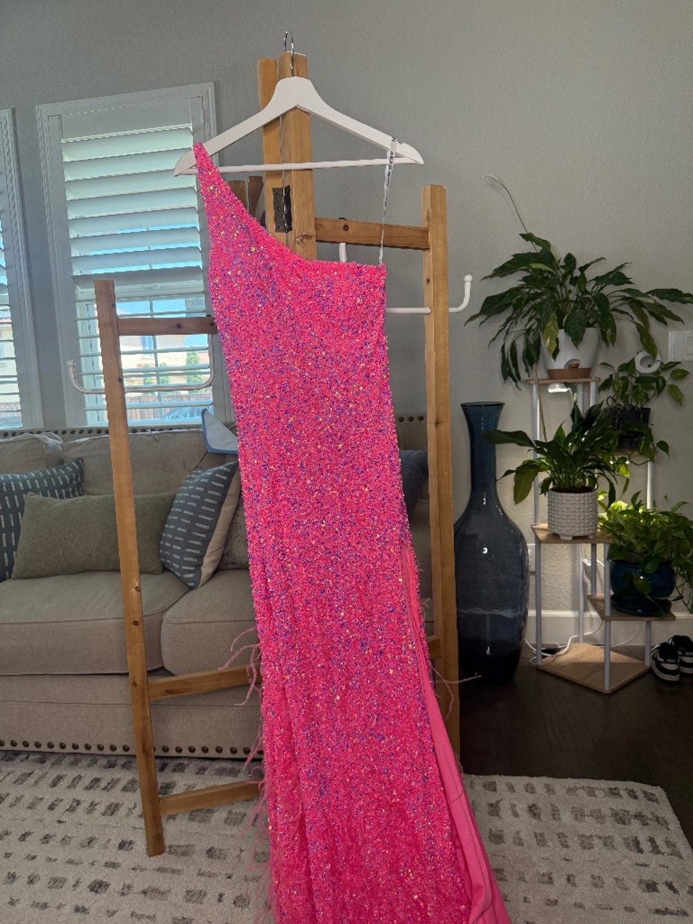 Rachel Allan Hot Pink One Shoulder Sequin Pageant Gown Size 2